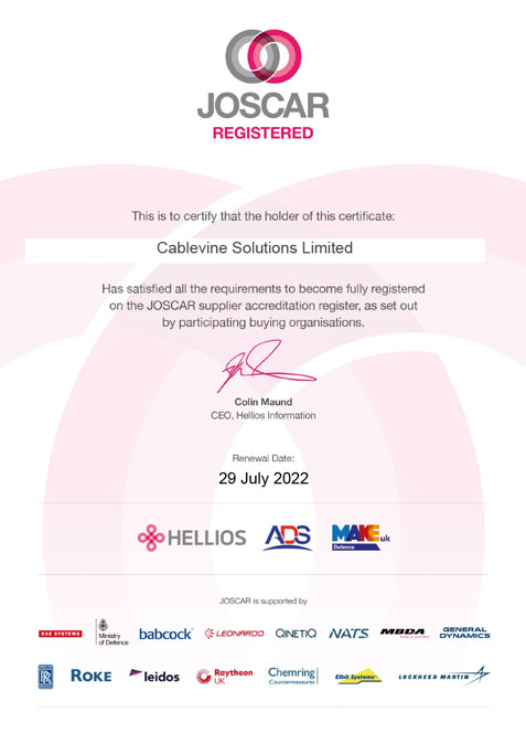 JOSCAR Certificate (Cablevine Solutions Limited)
